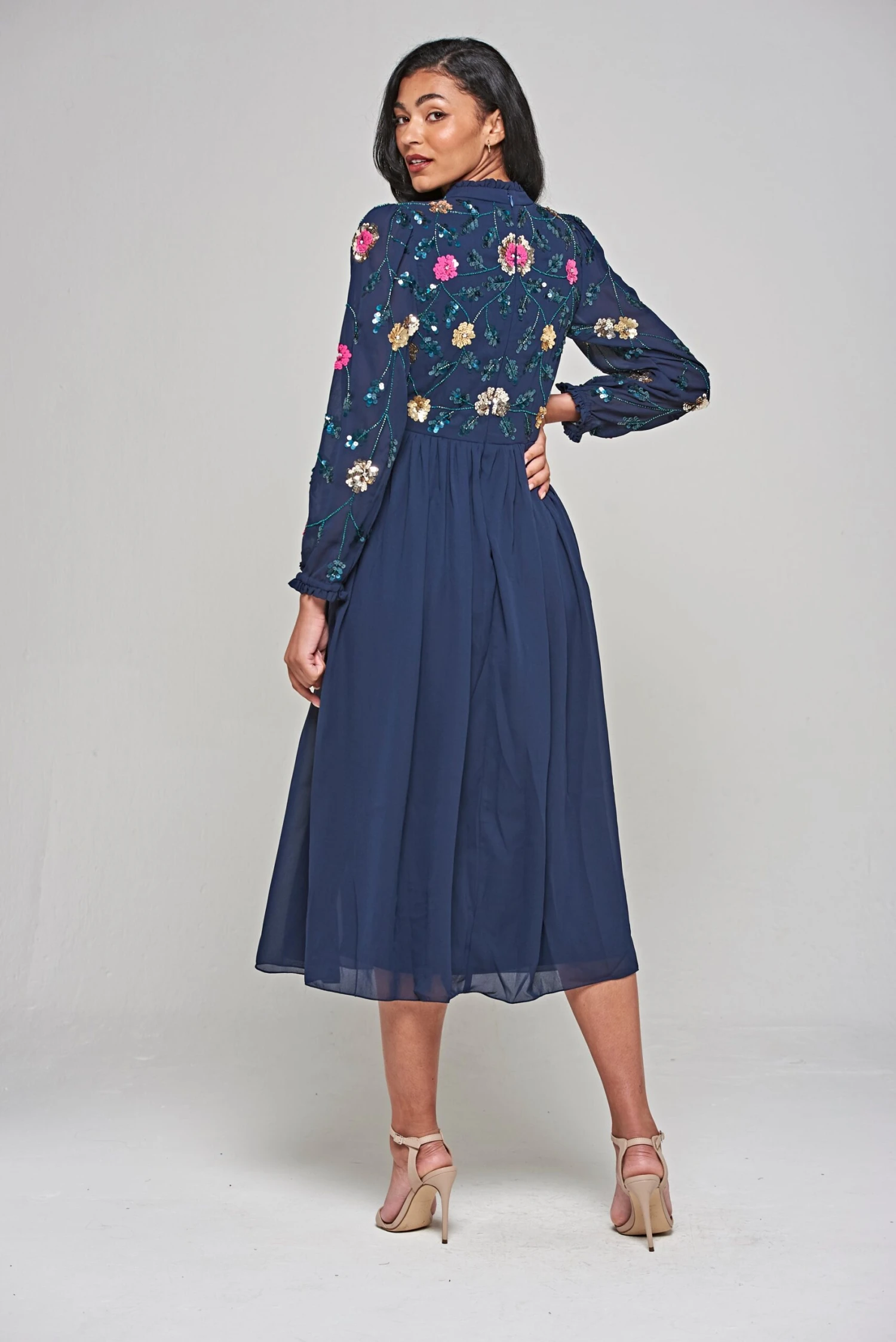 Marette Navy Floral Embellished Midi Dress 7 Marette Navy Floral Embellished Midi Dress - Image 7