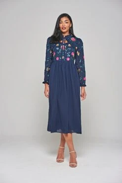 Marette Navy Floral Embellished Midi Dress 13 Marette Navy Floral Embellished Midi Dress -Frock And Frill US Marette Navy Floral Embellished Midi Dress 5