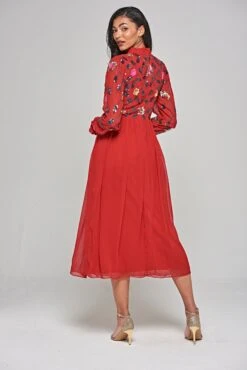 Marette Red Floral Embellished Midi Dress -Frock And Frill US Marette Red Floral Embellished Midi Dress 1