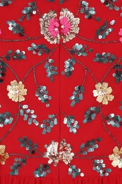 Marette Red Floral Embellished Midi Dress -Frock And Frill US Marette Red Floral Embellished Midi Dress 5