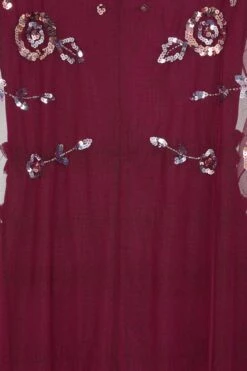 Marilla Embellished Cape Sleeve Maxi Dress -Frock And Frill US Marilla Berry Embellished Maxi Dress 1