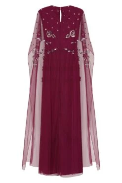 Marilla Embellished Cape Sleeve Maxi Dress -Frock And Frill US Marilla Berry Embellished Maxi Dress 11