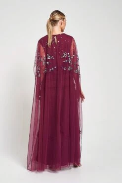 Marilla Embellished Cape Sleeve Maxi Dress -Frock And Frill US Marilla Berry Embellished Maxi Dress 7