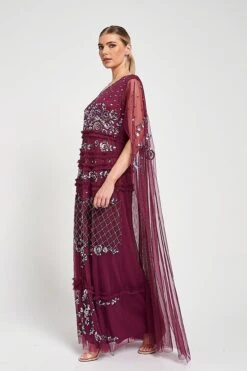 Marilla Embellished Cape Sleeve Maxi Dress