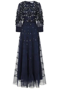 Marissa Navy Embellished Tiered Maxi Dress