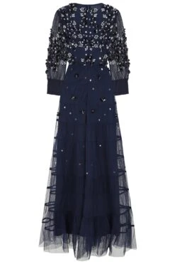 Marissa Navy Embellished Tiered Maxi Dress -Frock And Frill US Marissa Navy Embellished Maxi Dress 4