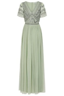 Maude Light Green Embellished Maxi Dress