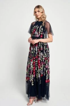 Meadow Navy Floral Embroidered Maxi Dress -Frock And Frill US Meadow Navy Floral Embroidered Maxi Dress 12