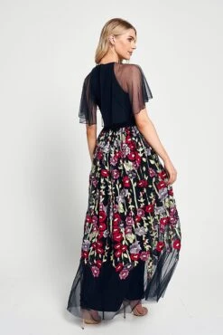 Meadow Navy Floral Embroidered Maxi Dress -Frock And Frill US Meadow Navy Floral Embroidered Maxi Dress 13