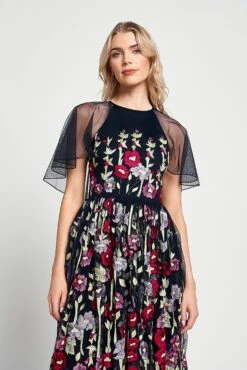 Meadow Navy Floral Embroidered Maxi Dress -Frock And Frill US Meadow Navy Floral Embroidered Maxi Dress 14