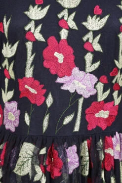 Meadow Navy Floral Embroidered Maxi Dress -Frock And Frill US Meadow Navy Floral Embroidered Maxi Dress 2