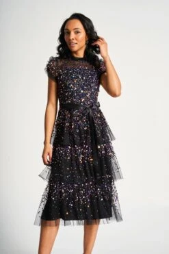 Medora Black Sequin Midi Dress -Frock And Frill US Medora Black Sequin Midi Dress 10