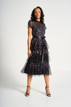 Medora Black Sequin Midi Dress -Frock And Frill US Medora Black Sequin Midi Dress 8
