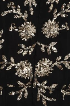 Melantha Black Floral Embellished Midaxi Dress -Frock And Frill US Melantha Black Gold Embellished Midaxi Dress 1