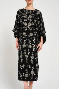 Melantha Black Floral Embellished Midaxi Dress -Frock And Frill US Melantha Black Gold Embellished Midaxi Dress 6