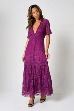 Mila Purple Lace Maxi Dress -Frock And Frill US Mila Purple Lace Maxi Dress 10
