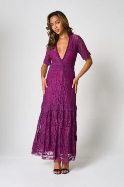 Mila Purple Lace Maxi Dress -Frock And Frill US Mila Purple Lace Maxi Dress 12