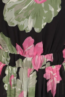 Milena Black Floral Print Maxi Dress -Frock And Frill US Milena Black Pink Floral Print Maxi Dress 12