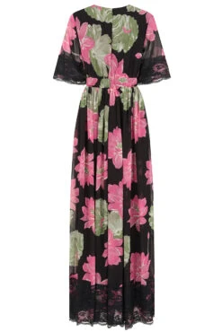Milena Black Floral Print Maxi Dress -Frock And Frill US Milena Black Pink Floral Print Maxi Dress 13