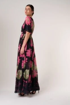 Milena Black Floral Print Maxi Dress -Frock And Frill US Milena Black Pink Floral Print Maxi Dress 20