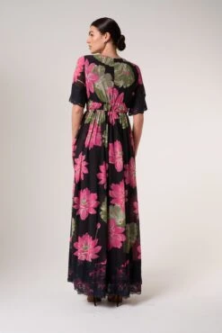 Milena Black Floral Print Maxi Dress -Frock And Frill US Milena Black Pink Floral Print Maxi Dress 22