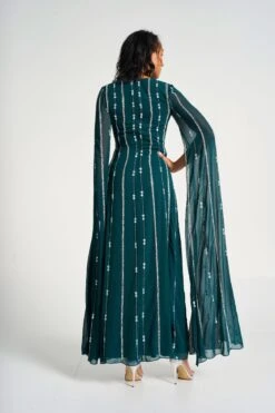 Myrtha Green Embellished Cape Sleeve Maxi Dress -Frock And Frill US Myrtha Green Embellished Maxi Dress 13