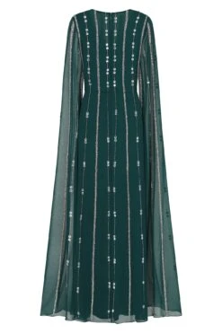 Myrtha Green Embellished Cape Sleeve Maxi Dress -Frock And Frill US Myrtha Green Embellished Maxi Dress 3