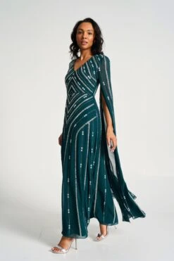 Myrtha Green Embellished Cape Sleeve Maxi Dress -Frock And Frill US Myrtha Green Embellished Maxi Dress 8