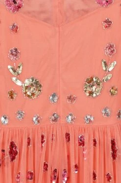 Myrtle Coral Floral Embellished Midi Dress -Frock And Frill US Myrtle Coral Embellished Midi Dress 1