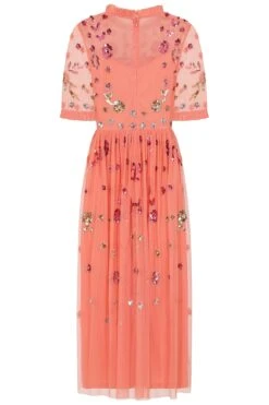 Myrtle Coral Floral Embellished Midi Dress -Frock And Frill US Myrtle Coral Embellished Midi Dress 4