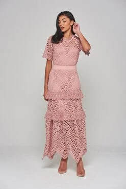 Narelle Rose Crochet Lace Midaxi Dress -Frock And Frill US Narelle Blush Lace Dress 5