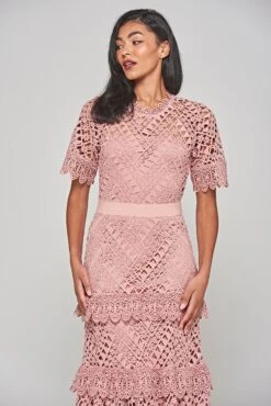 Narelle Rose Crochet Lace Midaxi Dress -Frock And Frill US Narelle Blush Lace Dress 6