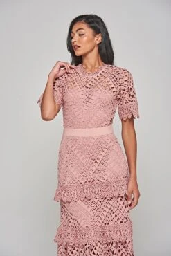 Narelle Rose Crochet Lace Midaxi Dress -Frock And Frill US Narelle Blush Lace Dress 7