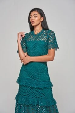 Narelle Alpine Green Crochet Lace Midaxi Dress -Frock And Frill US Narelle Green Lace Dress 8