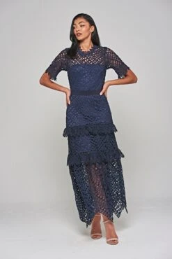 Narelle Navy Crochet Lace Midaxi Dress -Frock And Frill US Narelle Navy Lace Dress 2