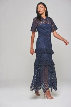 Narelle Navy Crochet Lace Midaxi Dress -Frock And Frill US Narelle Navy Lace Dress 3