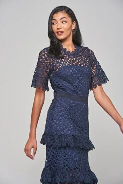 Narelle Navy Crochet Lace Midaxi Dress -Frock And Frill US Narelle Navy Lace Dress 4