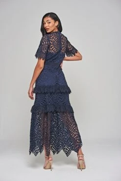 Narelle Navy Crochet Lace Midaxi Dress -Frock And Frill US Narelle Navy Lace Dress 8