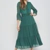 Nerina Alpine Green Tiered Midaxi Dress With Lace Panels