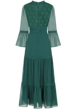 Nerina Alpine Green Tiered Midaxi Dress With Lace Panels -Frock And Frill US Nerina Green Midi Dress 11