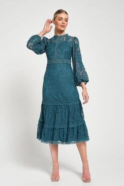 Nerine Teal Lace Midi Dress 14 Nerine Teal Lace Midi Dress -Frock And Frill US Nerine Teal Lace Midi Dress 3