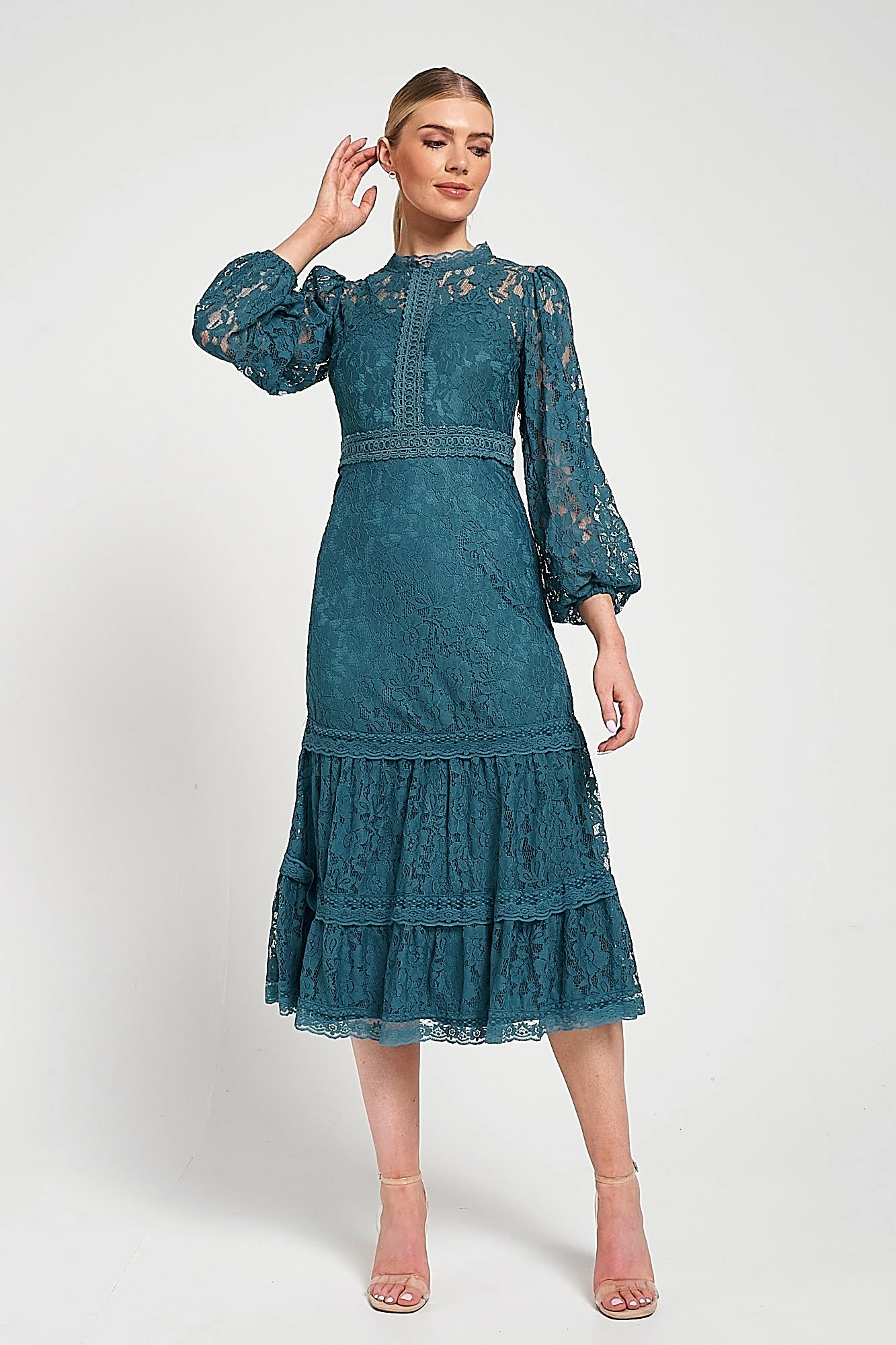 Nerine Teal Lace Midi Dress 4 Nerine Teal Lace Midi Dress - Image 4