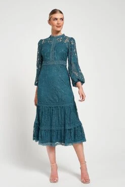 Nerine Teal Lace Midi Dress 15 Nerine Teal Lace Midi Dress -Frock And Frill US Nerine Teal Lace Midi Dress 4