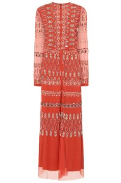 Ondine Deep Terracotta Embellished Maxi Dress -Frock And Frill US Ondine DeepT 3