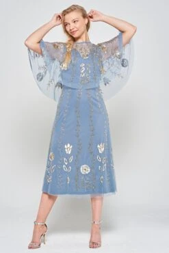 Orinda Embellished Midi Dress With Cape