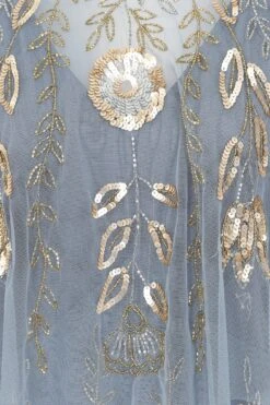 Orinda Embellished Midi Dress With Cape -Frock And Frill US Orinda Blue Embellished Midi Dress 3