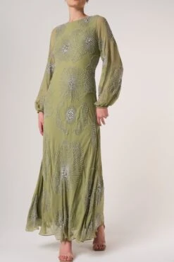 Phoebe Green Floral Embellished Maxi Dress -Frock And Frill US Phoebe Sage Green Floral Embellished Maxi Dress 10