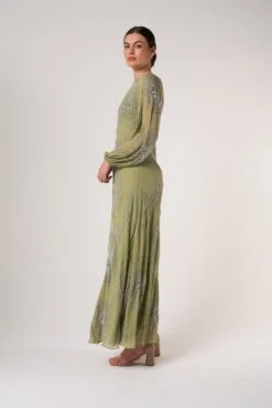 Phoebe Green Floral Embellished Maxi Dress -Frock And Frill US Phoebe Sage Green Floral Embellished Maxi Dress 12