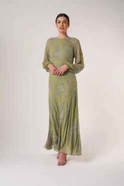 Phoebe Green Floral Embellished Maxi Dress -Frock And Frill US Phoebe Sage Green Floral Embellished Maxi Dress 7