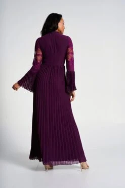 Prunella Purple Lace Detail Maxi Dress With Pleated Skirt -Frock And Frill US Prunella Purple Maxi Dress 1